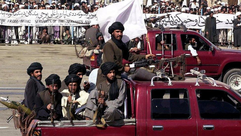 Taliban fighters on parade in Kabul