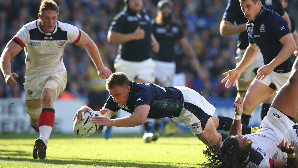 Duncan Weir scoring a try