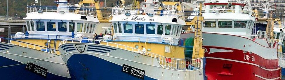 Fishing boats moored in the port of Boulogne-sur-Mer