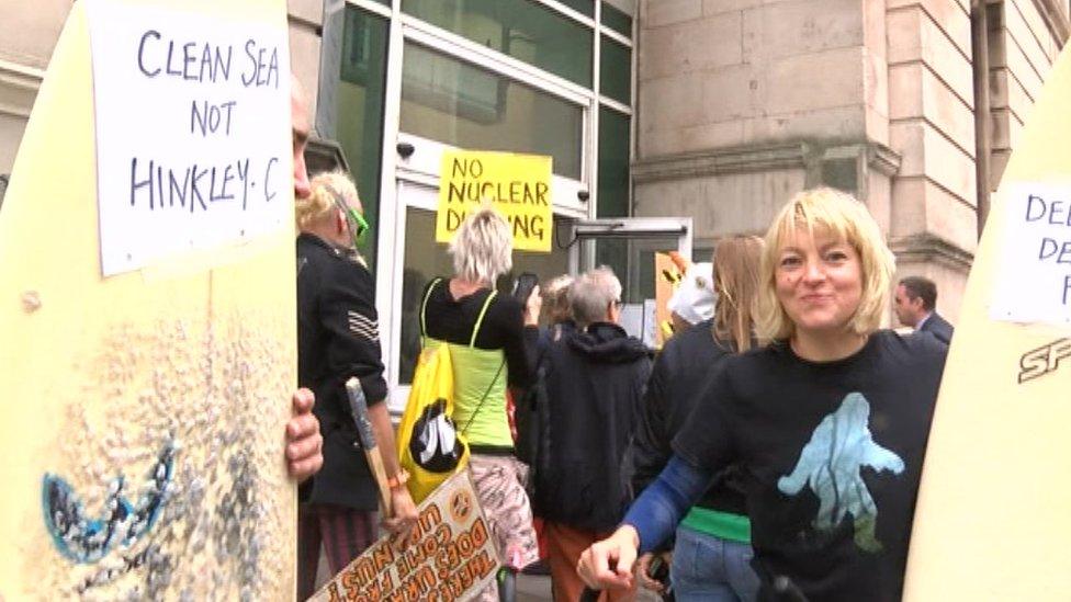 Protesters outside the High Court in Cardiff