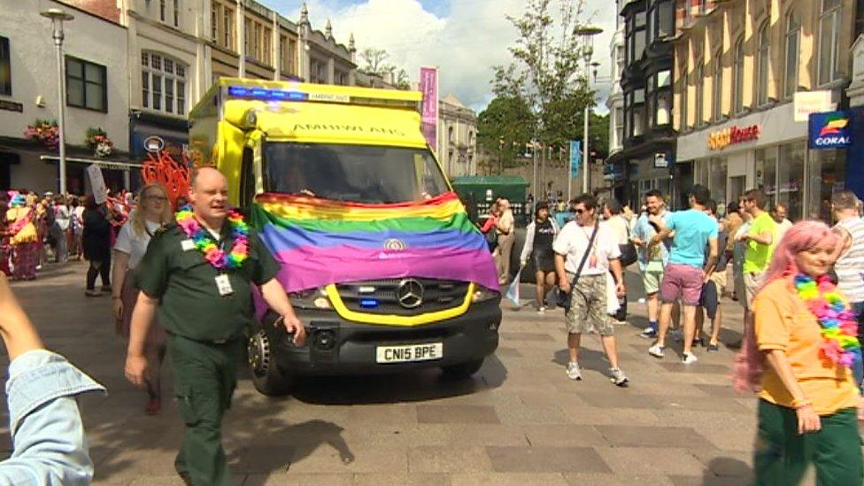 Members of the ambulance service showed their support for the event by flying the Pride flag