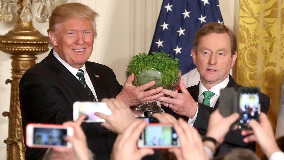 Enda Kenny gives Donald Trump a bowl of shamrock