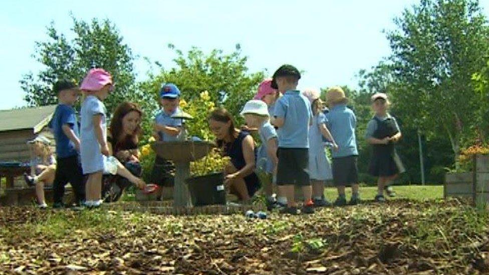 Children having a lesson outside