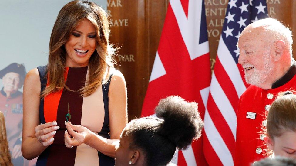 Melania meets Chelsea pensioners and schoolchildren July 2018