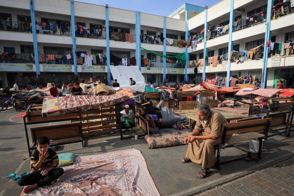 Thousands of those displaced from the north have been packed into schools like this one in Deir al-Balah.