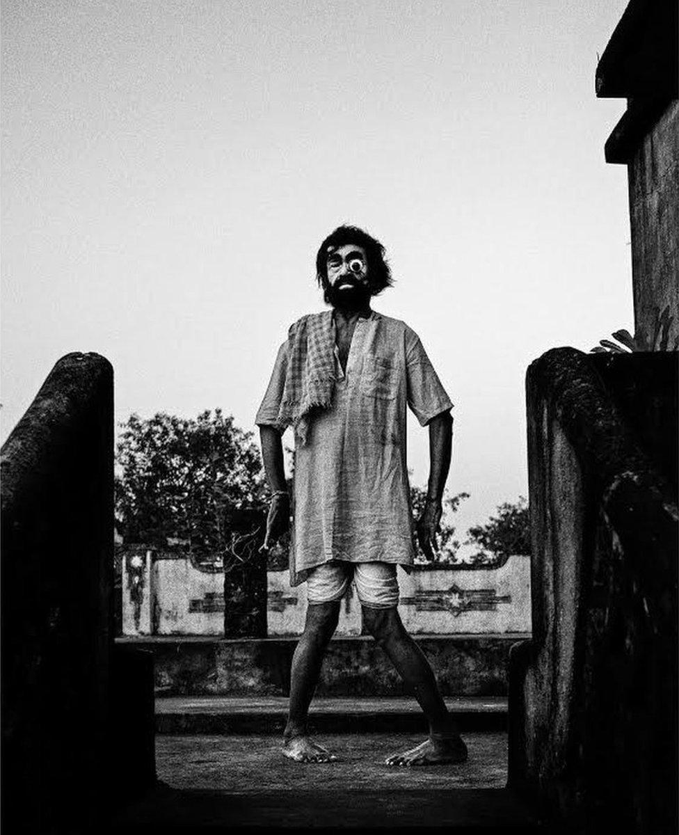 Tonu Dey(73yrs), three times awardee for best actor between 1960-70, posing for a portrait as a differently abled person. He has discontinued his artistic career following a heart surgery in 2005. Midnapore, India.