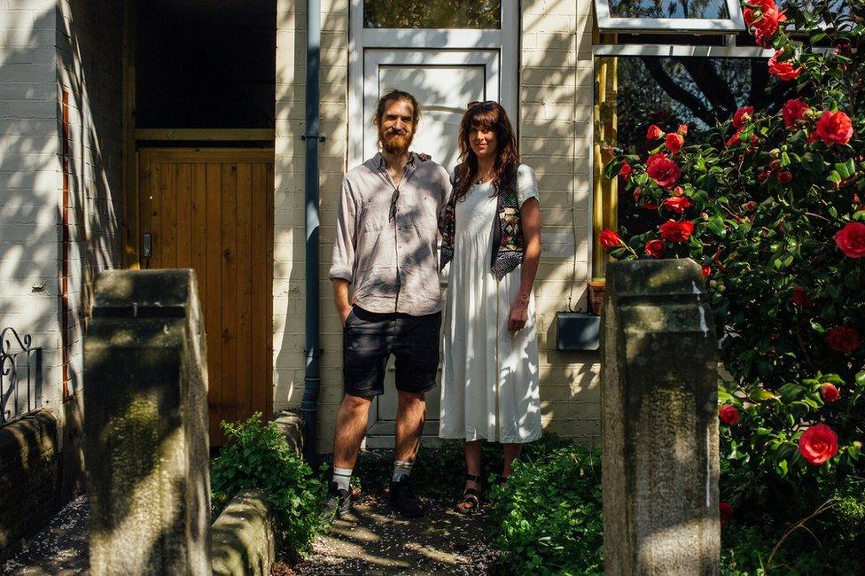 Doorstep portrait of Ben and Shannon in Heeley