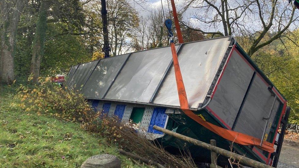 Overturned lorry