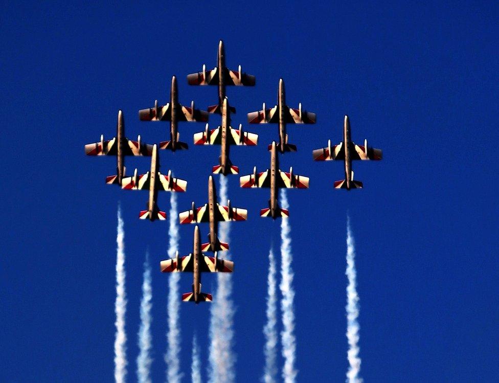 The Italian Frecce Tricolori perform at the Dubai Airshow on 8 Nov, 2015