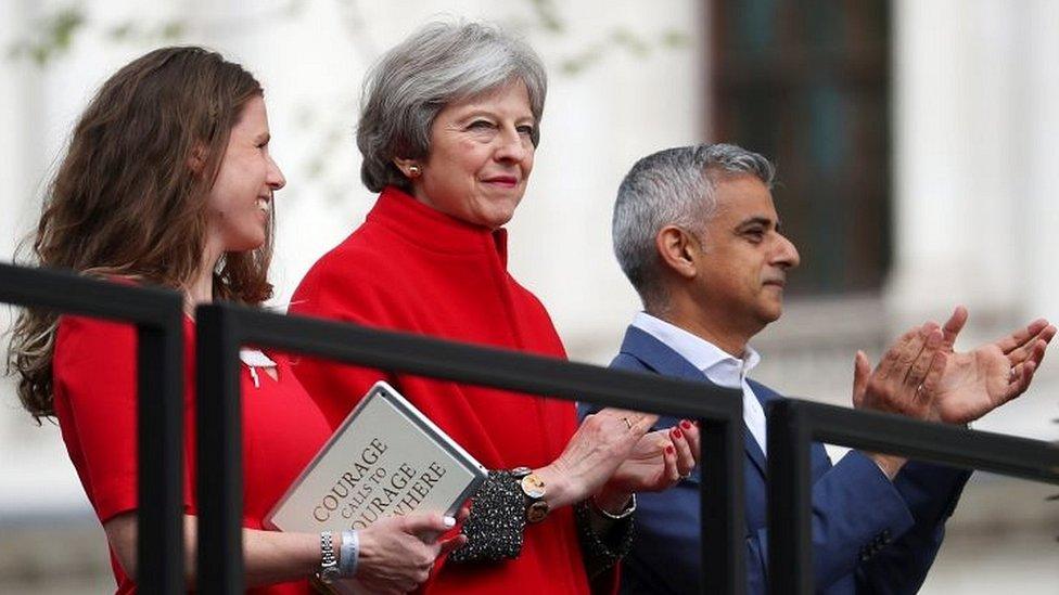 Prime Minister Theresa May, Mayor of London Sadiq Khan and Caroline Criado Perez