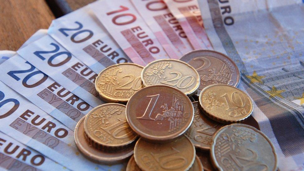 Euro coins and notes