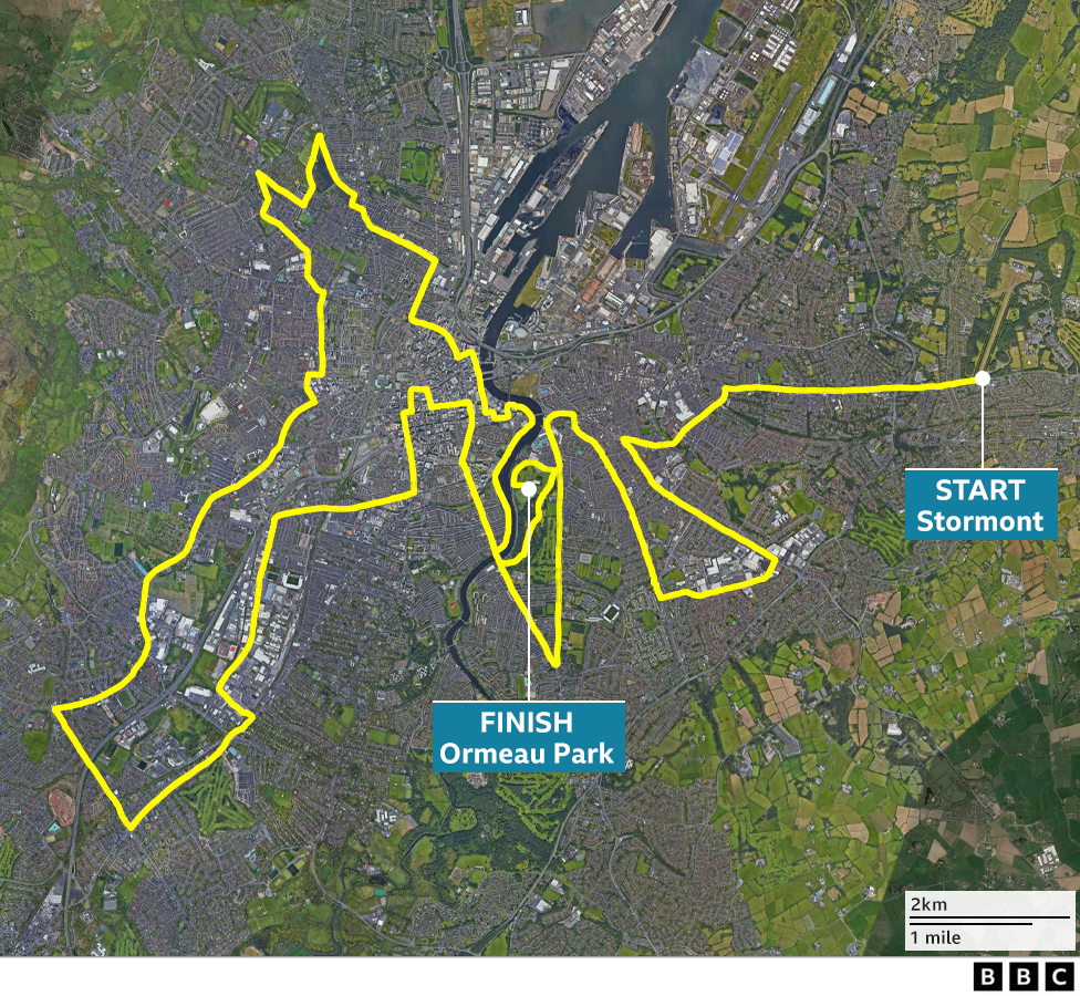 Map showing the marathon route