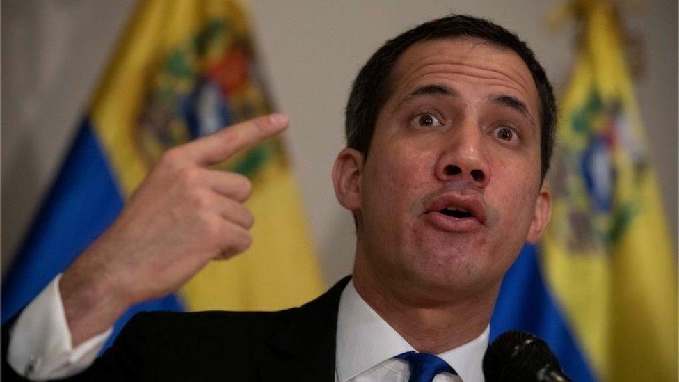 Venezuela's National Assembly President Juan Guaido speaks during a press conference, in Caracas, Venezuela, on 05 December 2020.