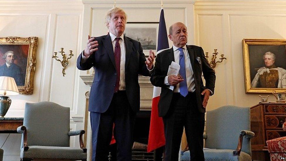 Boris Johnson meeting his French counterpart Jean-Yves Le Drian