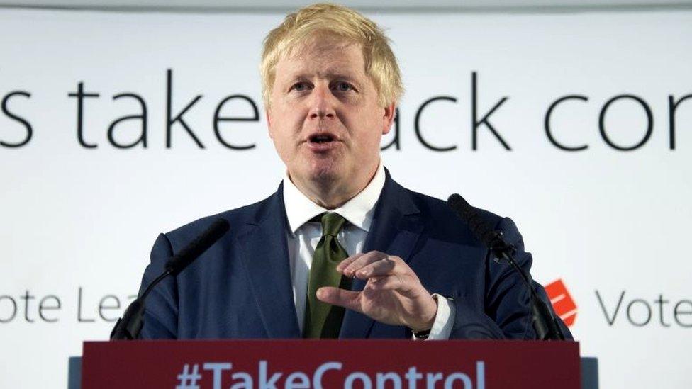 Boris Johnson at a Vote Leave rally in 2016