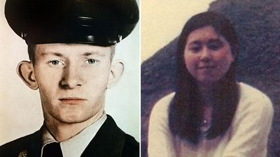 A composite picture showing Charles Jenkins as a young US army soldier, and his Japanese wife Hitomi Soga at the age of 17