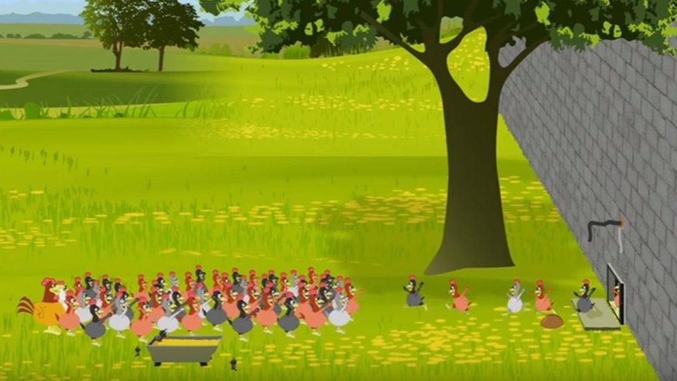 Cartoon chickens in the UKIP campaign video