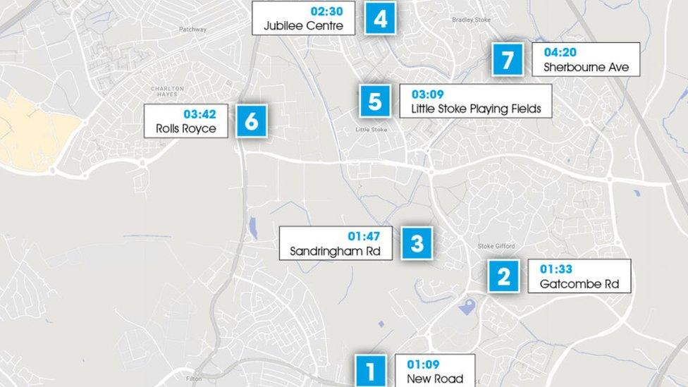 Map of areas attacked