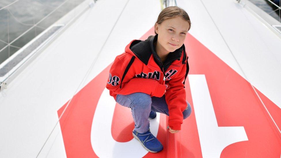 Greta Thunberg on a boat