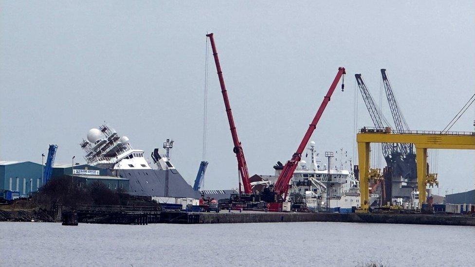 A view of the ship Petrel at Imperial Dock in Leith, Edinburgh,