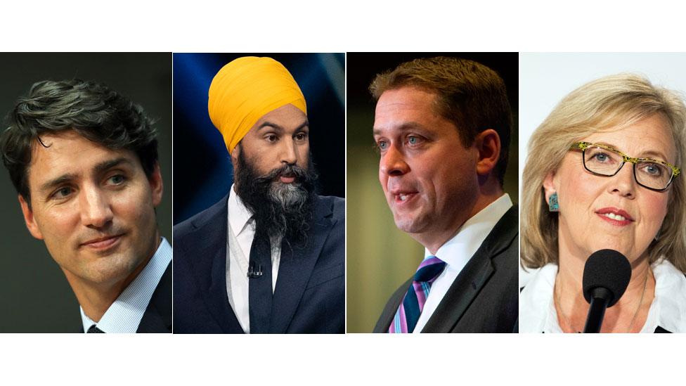 Justin Trudeau, Jagmeet Singh, Andrew Scheer, Elizabeth May