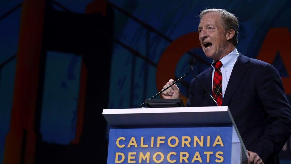 Tom Steyer speaks during the California Democrats 2019 State Convention at the Moscone Center on June 01, 2019 in San Francisco, California