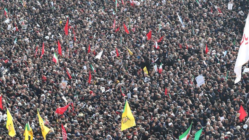 Mourners gather for the funeral of Qasem Soleimani in Tehran, 6 January 2020