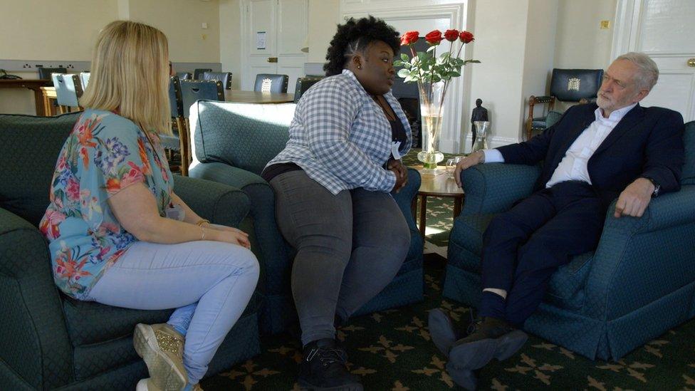 Jeremy Corbyn with Chiara Stone and LaTifah Atkinson Campbell