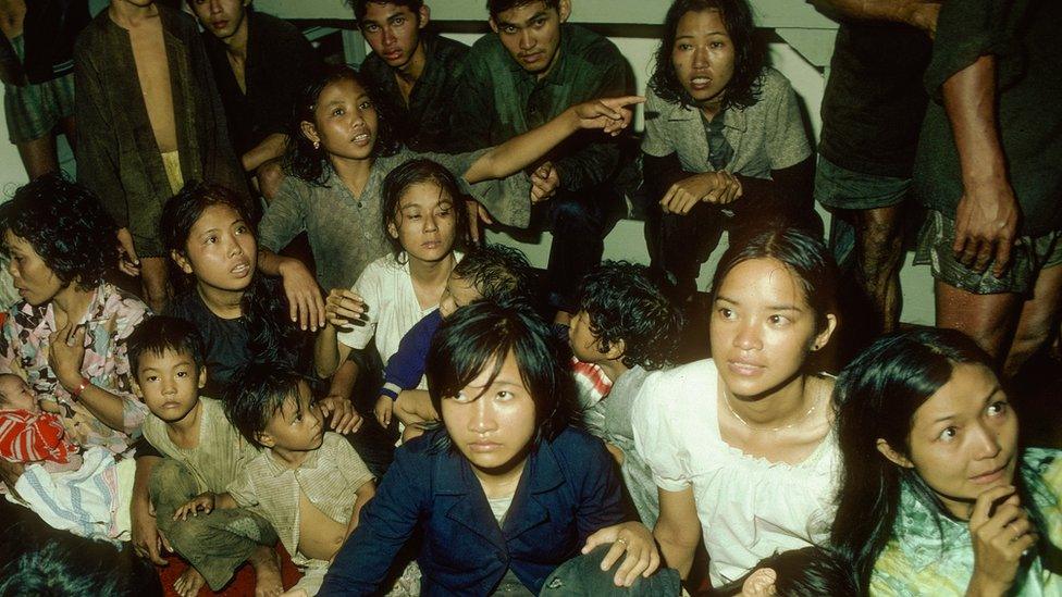 Dozens of Vietnamese Boat People packed into a vessel in 1978