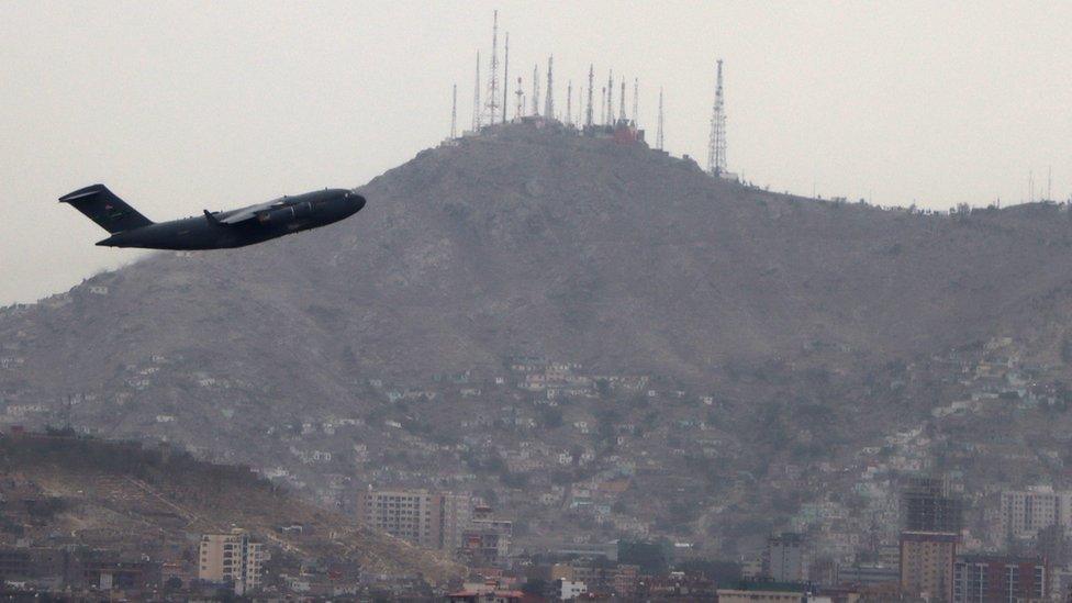 Plane taking off from Kabul airport