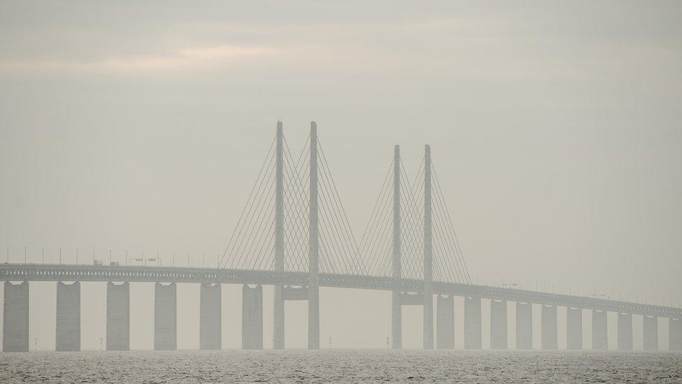 A general view of the Oresund bridge on February 5, 2016 in Malmo, Sweden