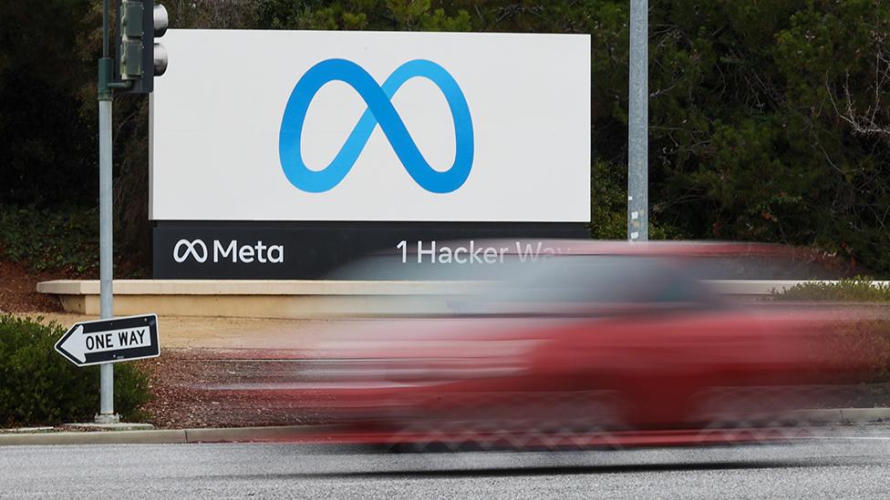 Meta (Facebook) sign is seen at its headquarters in Menlo Park, California, United States on December 29, 2022