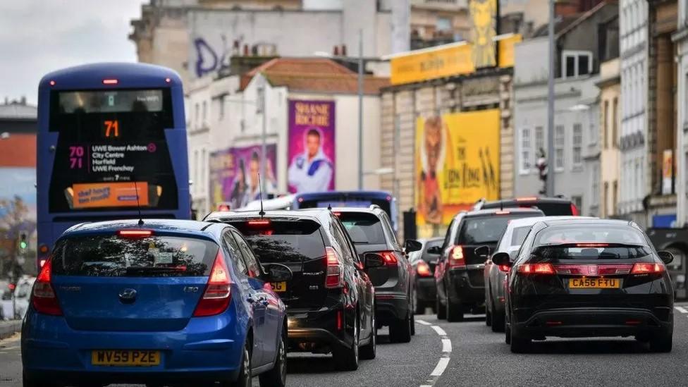 Queuing traffic in Bristol city centre