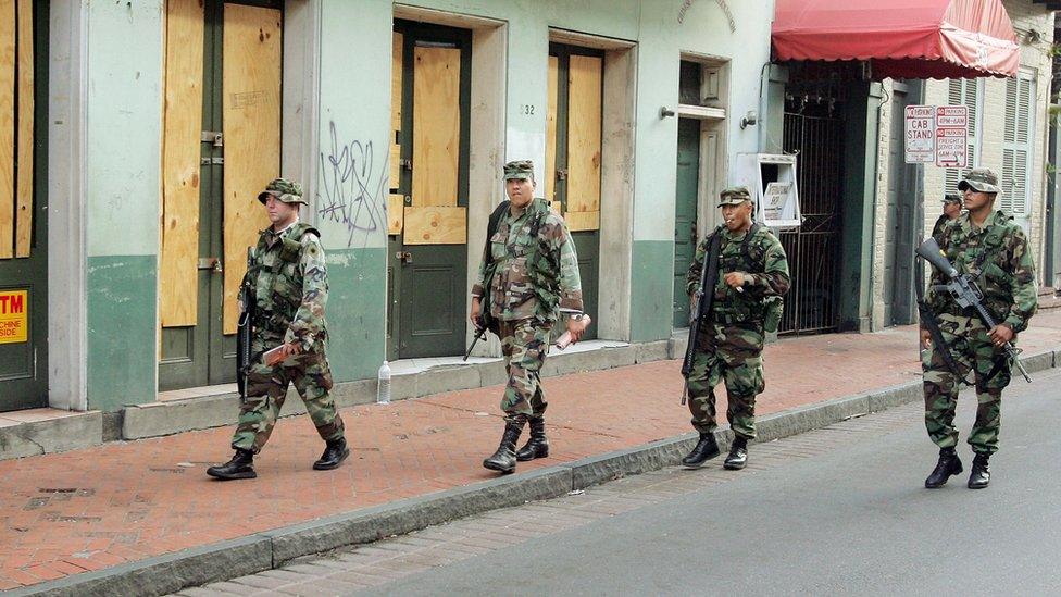 Soldiers from California's National Guard patrol New Orleans