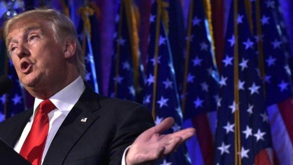 Donald Trump gives a speech during election night at the New York Hilton