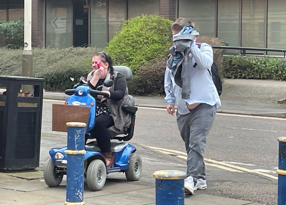 Kayleigh Driver and Michael Davis arriving at Leicester Crown Court during their trial