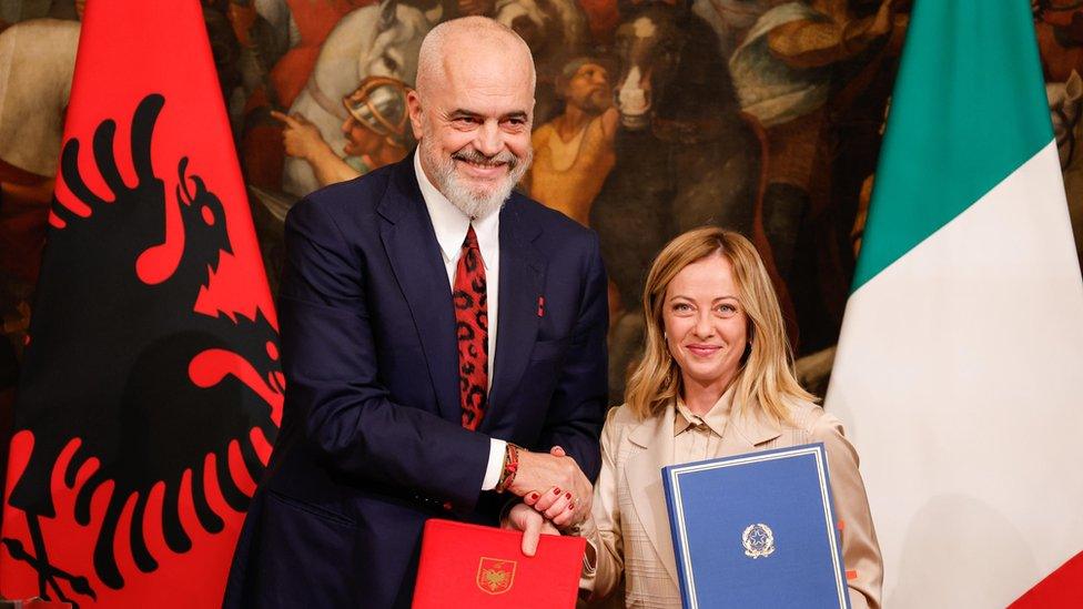 Italian Prime Minister Georgia Meloni and her Albanian counterpart Edi Rama