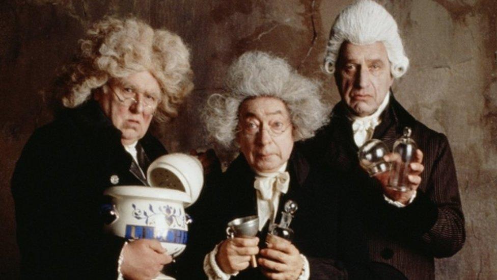 From left to right, Roger Hammond, Cyril Shaps and Geoffrey Palmer as physicians in the film 'The Madness of King George'