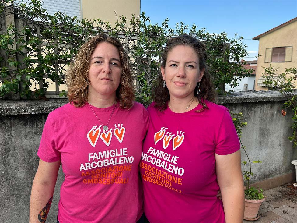 Daniela and Valentina at a rally in support of "rainbow families"