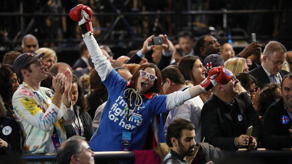 People in the crowd at Hillary Clinton's rally in New York