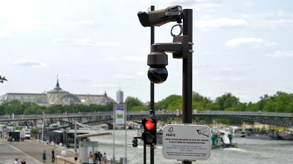 CCTV camera in front of the River Seine in Paris