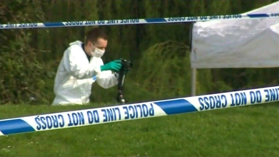 Forensics officers in Colchester's Castle Park area following the death of James Attfield