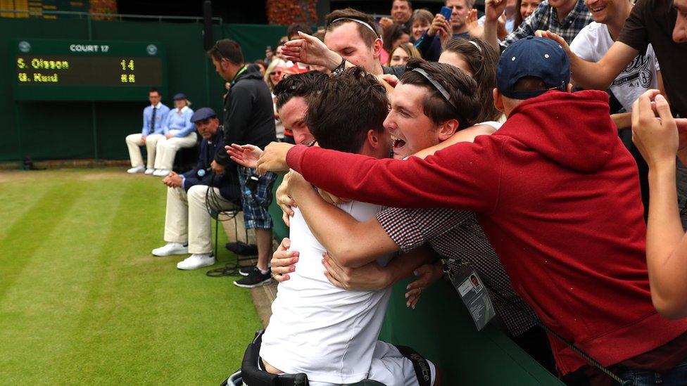 Gordon celebrates with his friends and family after his amazing win