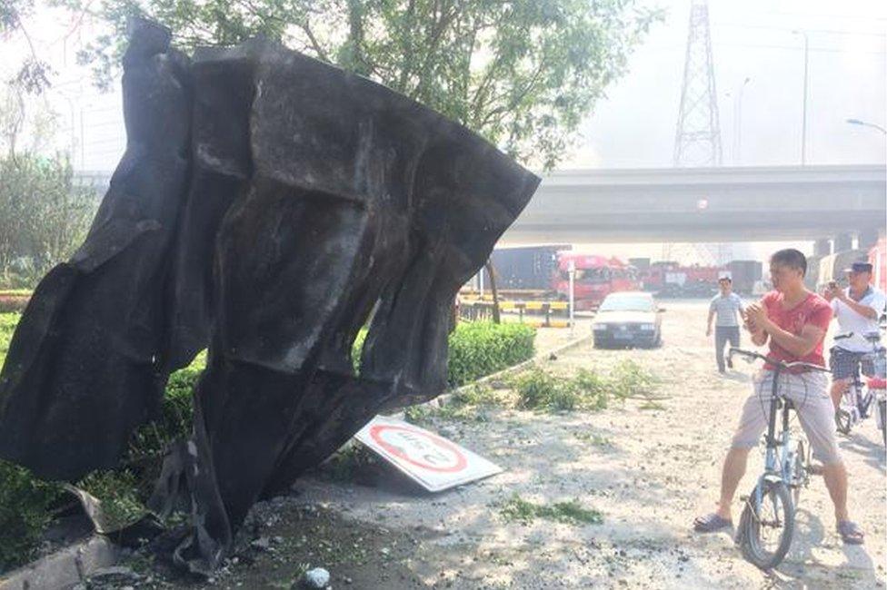 Sheet of metal thrown by the blast