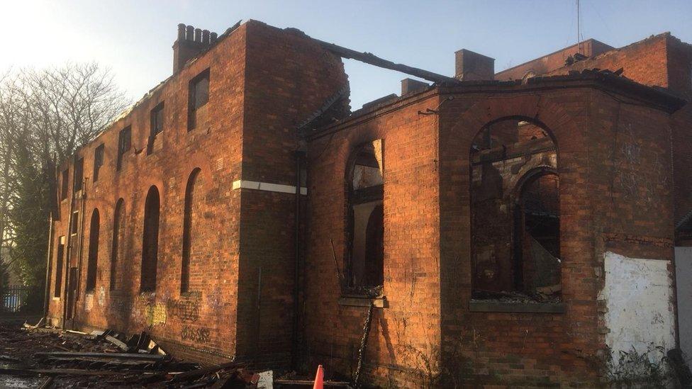 Fire damaged hospital building