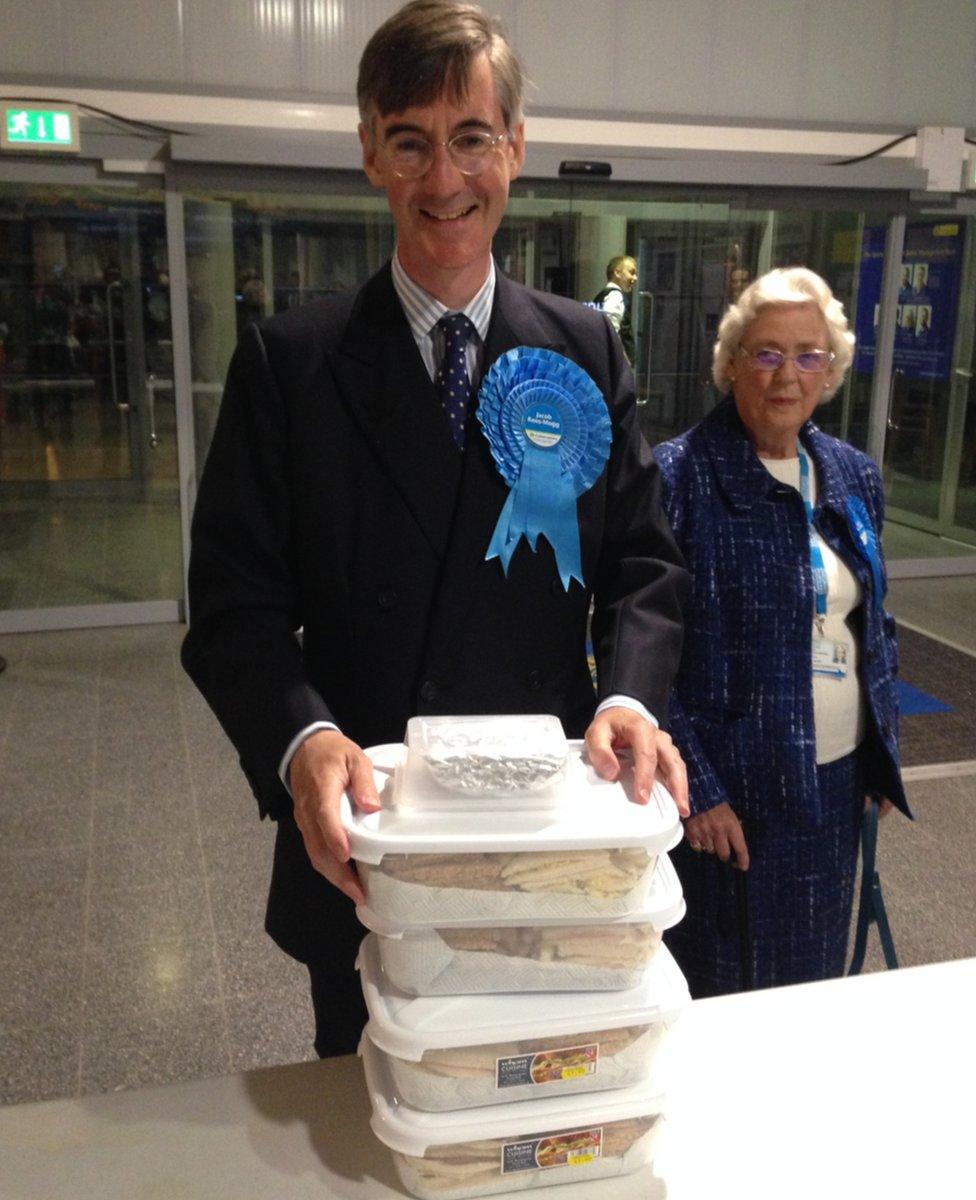 Jacob Rees-Mogg arrives with his sandwiches