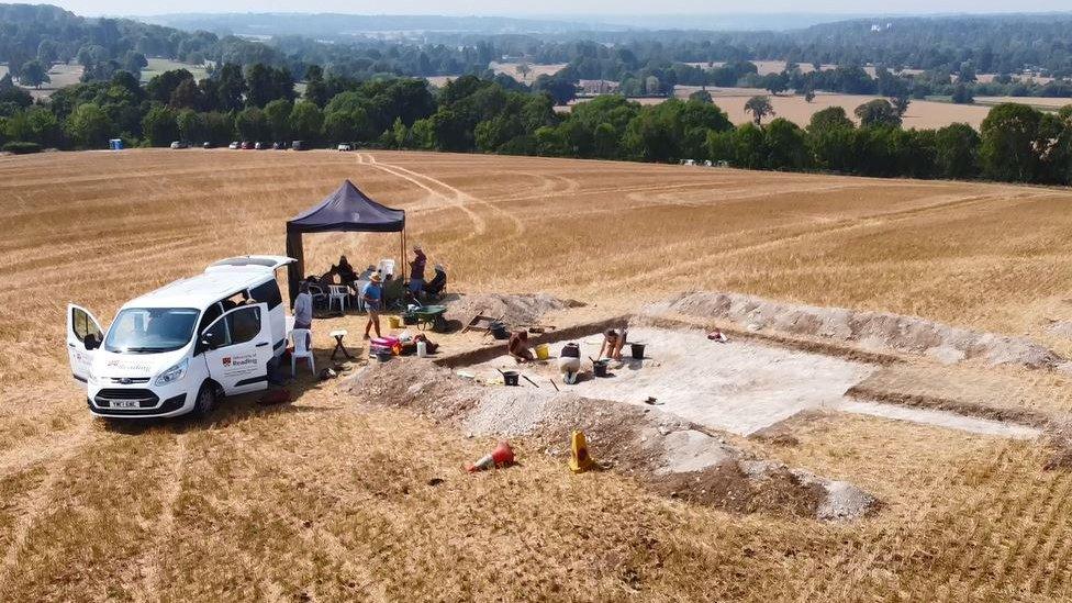 Aerial view of the excavation at the burial site