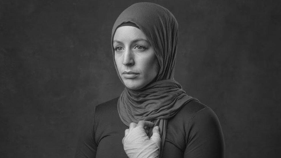 Nesrine, a woman wearing a hijab