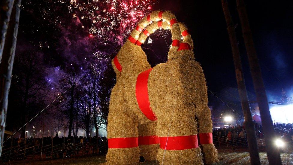 A traditional Christmas goat display is pictured in Gavle, Sweden, November 27, 2016.