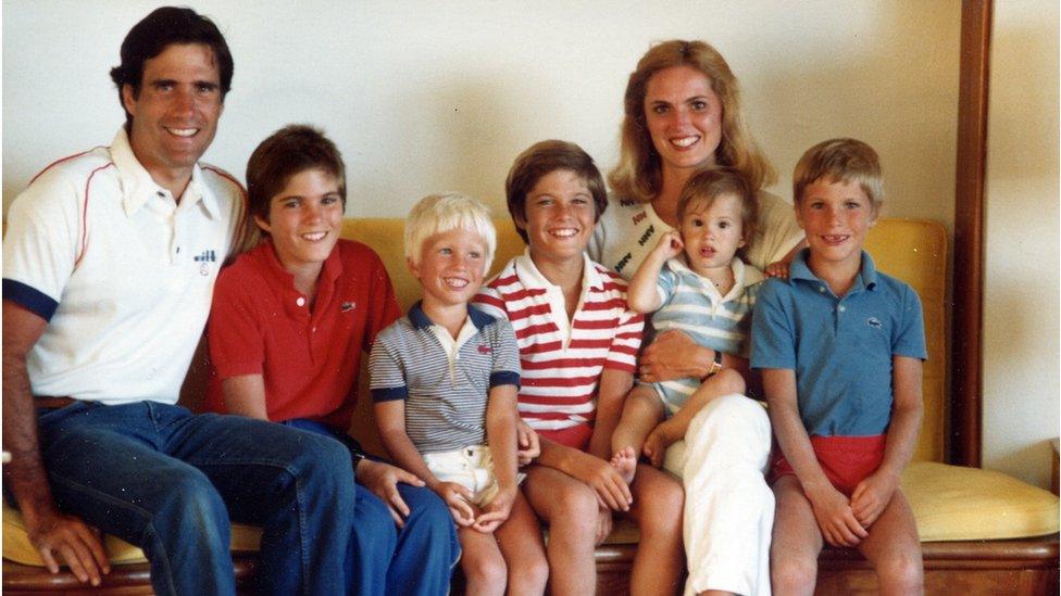 Romney family with five boys: Tagg, Matthew, Joshua, Benjamin and Craig (not in order pictured), undated, likely early 1980s